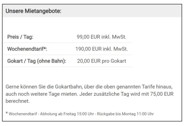 Mobile Gokartbahn - Preise - gokart-profi.de - September 2021