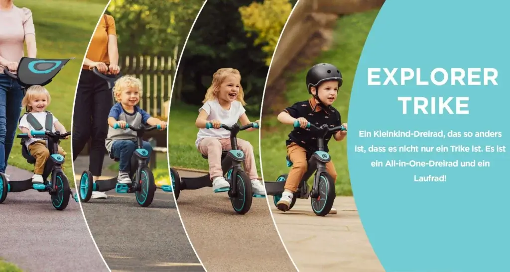 Mitwachsende Kinderfahrzeuge sind eine gute Alternative zum Weiterverkauf - hier Globber Explorer Trike - gokart-profi.de